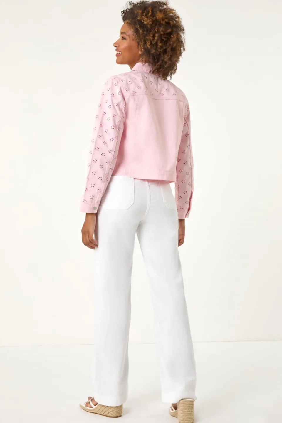 Coats & Jackets>Roman Pink Cotton Blend Broderie Sleeve Jacket