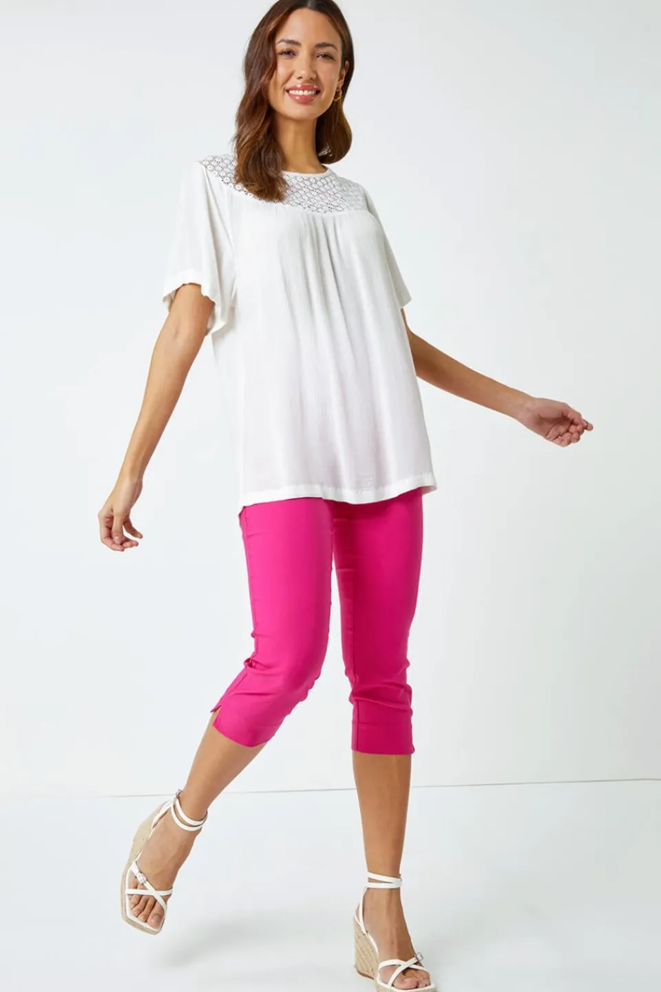 Trousers>Roman Cropped Stretch Trouser Capri Summer Leggings 3/4 Pedal Pushers Pink