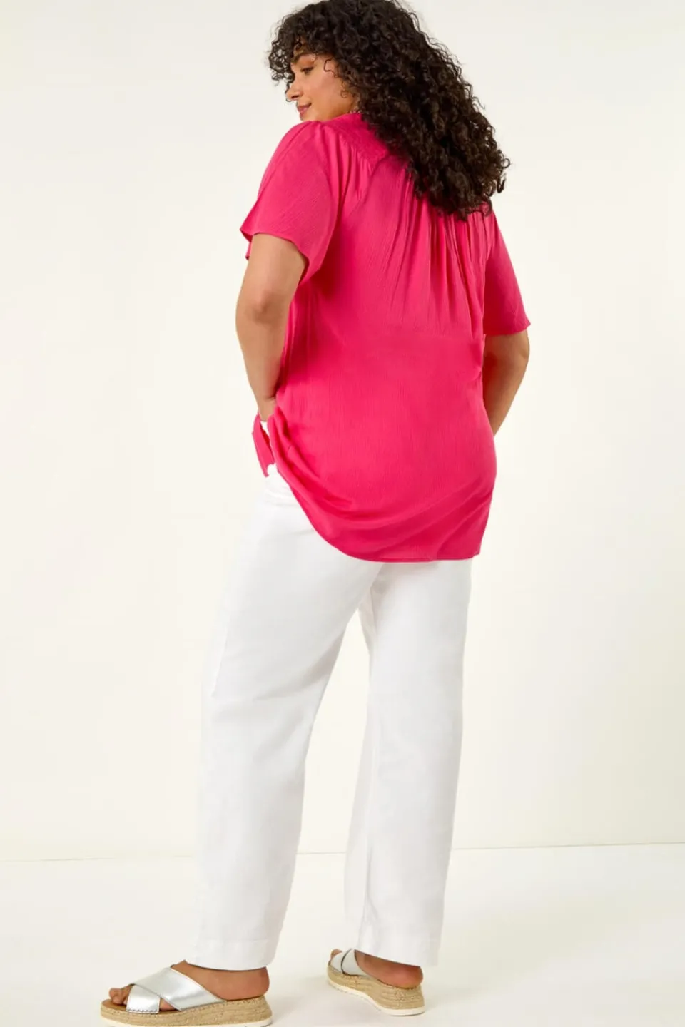 Tops>Roman Pink Curve Shirred Yoke Top
