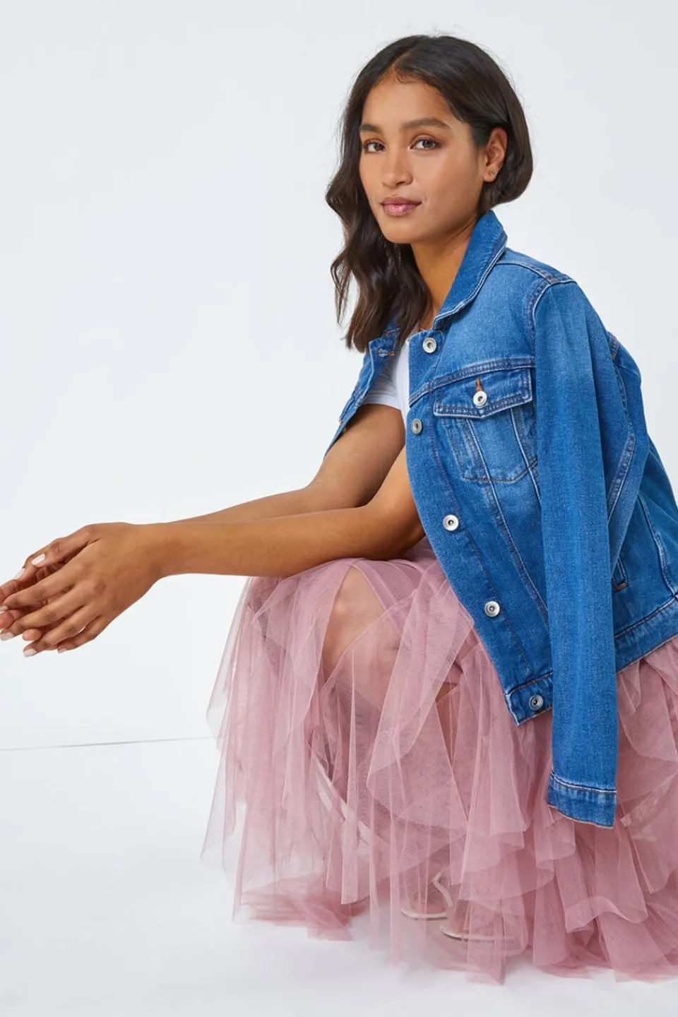 Skirts>Roman Elastic Waist Mesh Layered A Line Skirt Pink