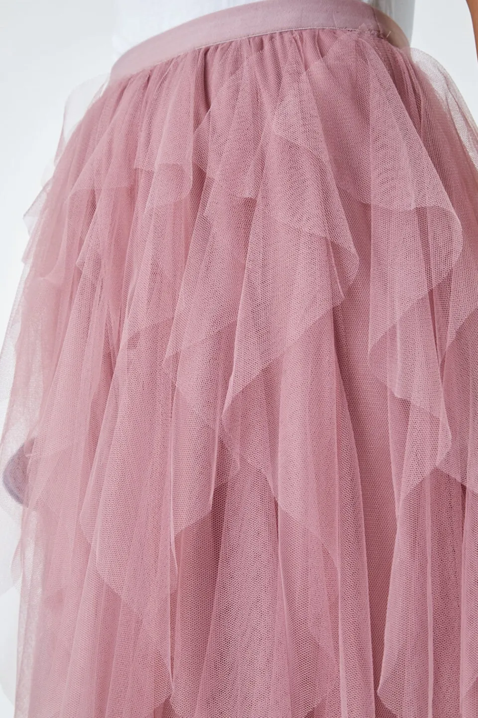 Skirts>Roman Elastic Waist Mesh Layered A Line Skirt Pink