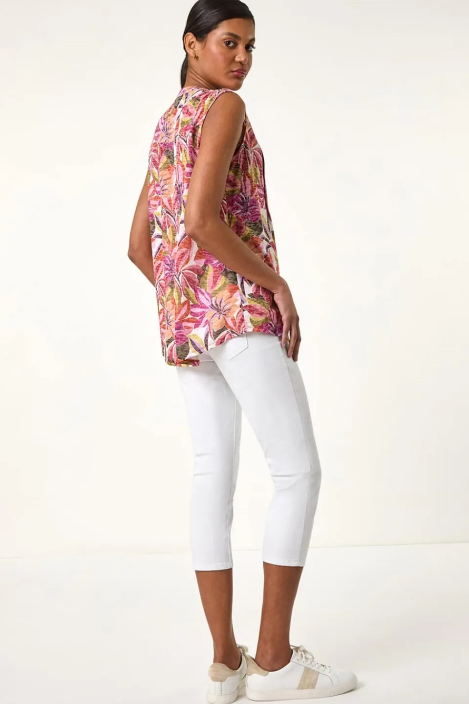 Tops>Roman Pink Floral Burnout Pintuck Shirt