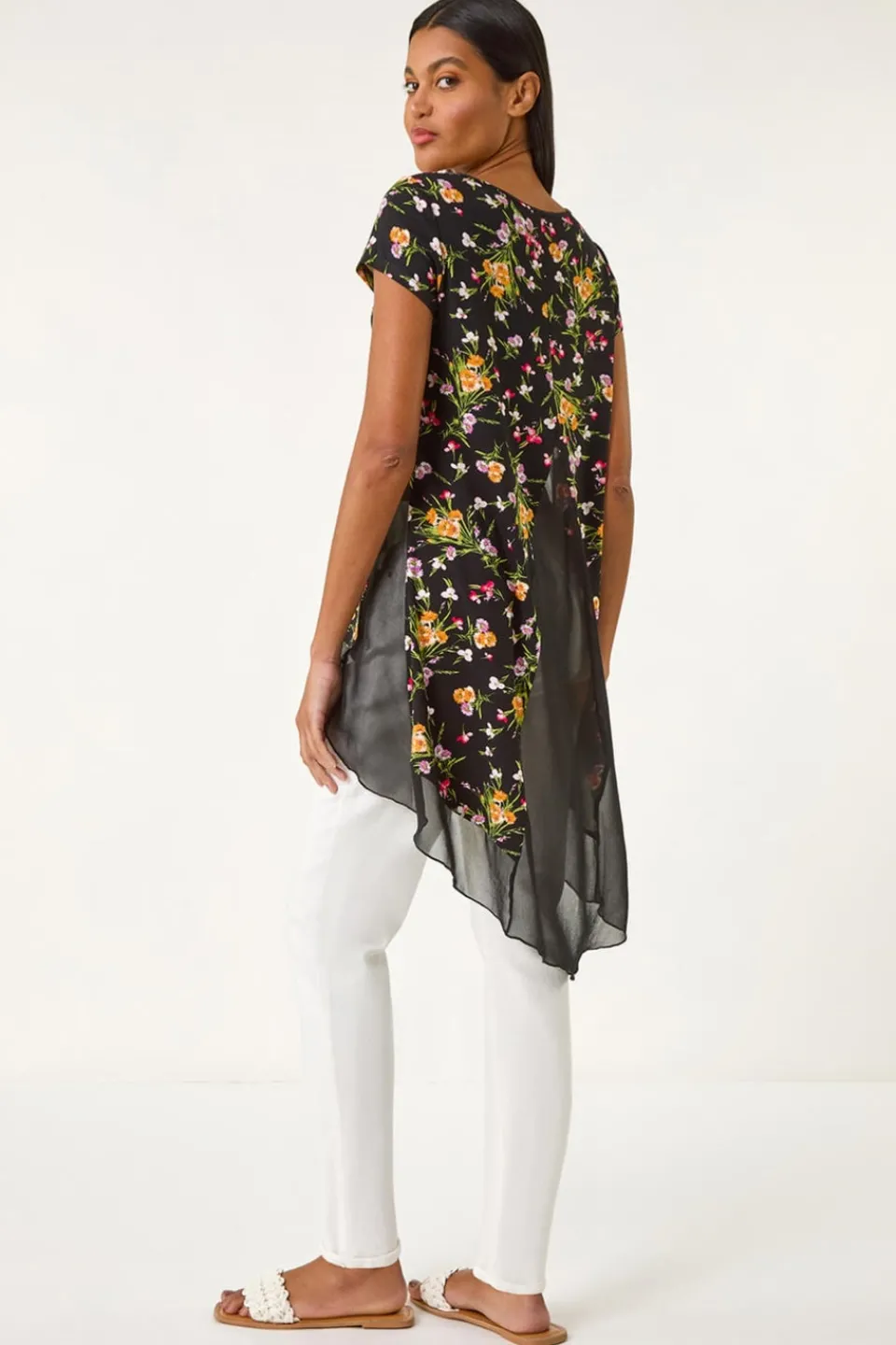 Tops>Roman Pink Floral High Low Hem Top