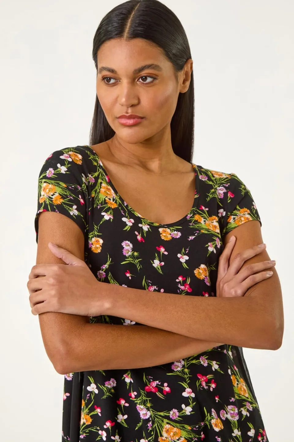 Tops>Roman Pink Floral High Low Hem Top