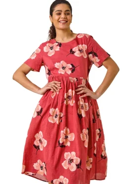 Dresses>Roman Pink Floral Smock Midi Dress