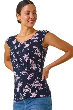 T-Shirts>Roman Pink Floral Twist Front Top