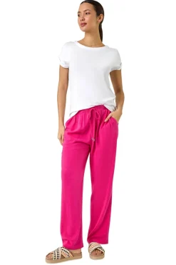 Trousers>Roman Full Length Linen Blend Trousers Pink