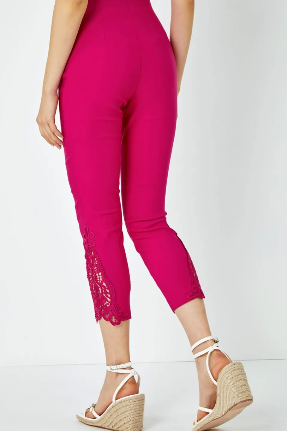 Trousers>Roman Lace Insert Crop Stretch Trousers Pink