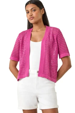Tops>Roman Pink Open Knit Cardigan