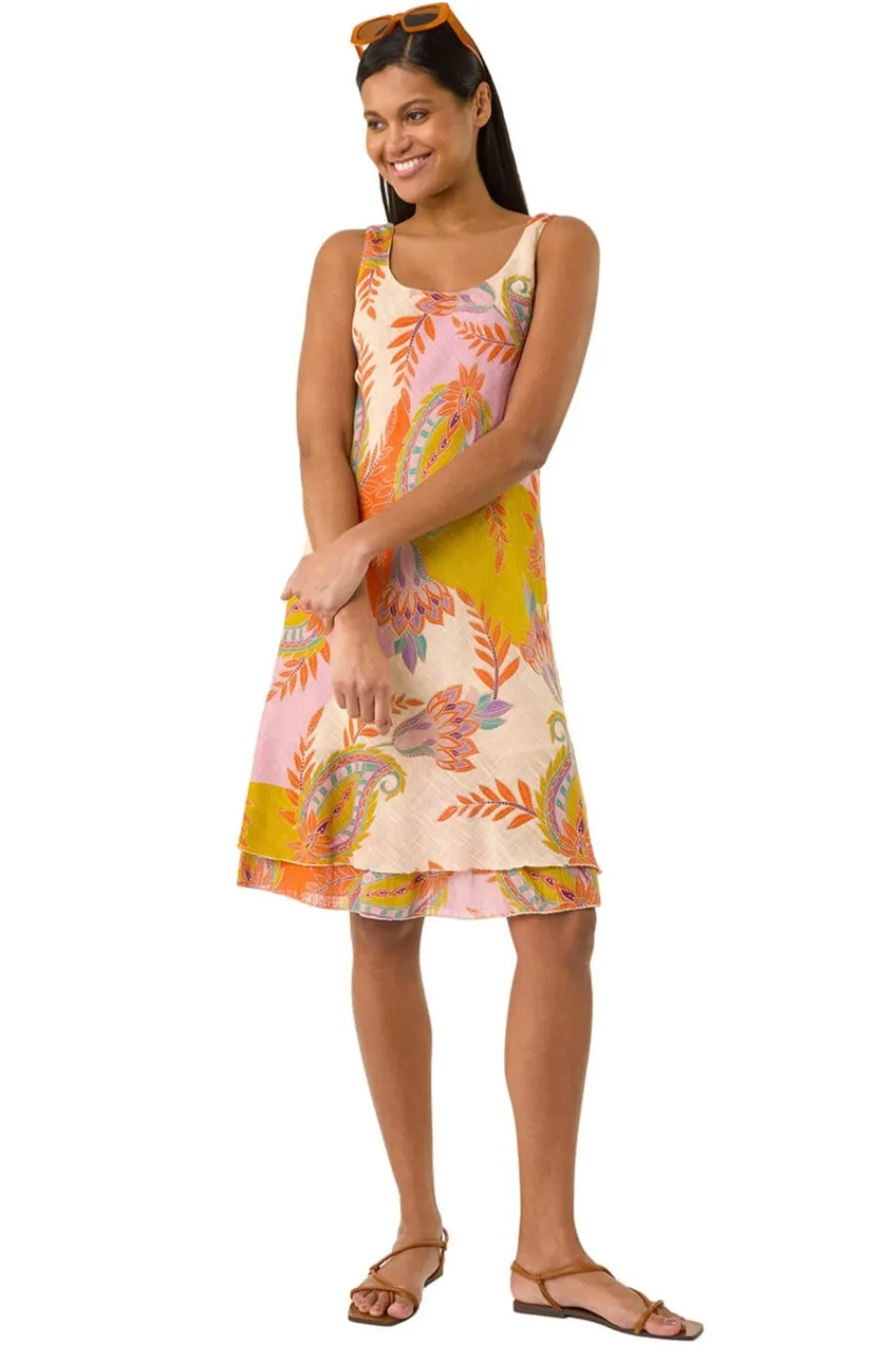 Dresses>Roman Pink Paisley Double Layer Dress