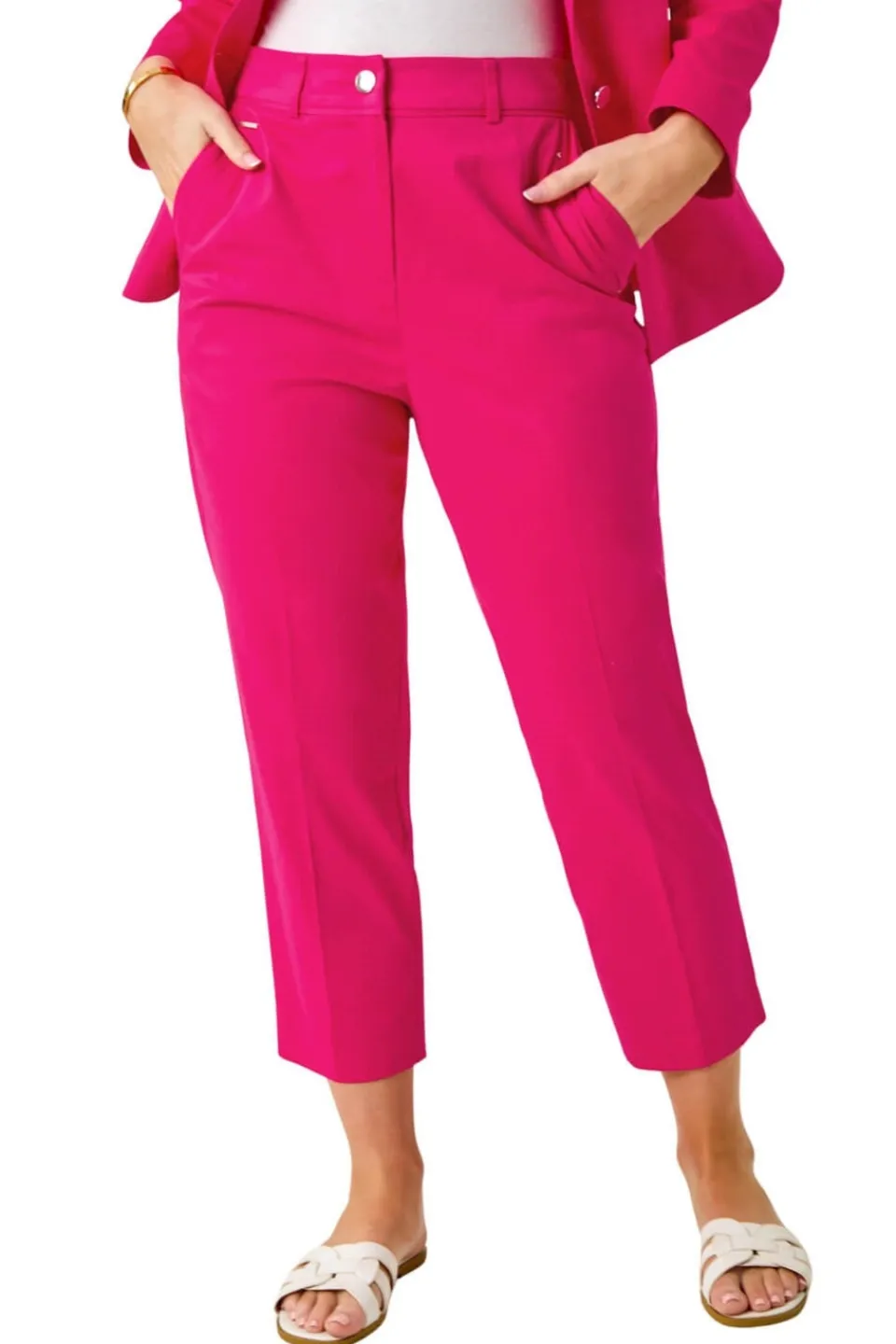 Trousers>Roman Petite Cotton Ankle Grazer Tapered Trousers Pink