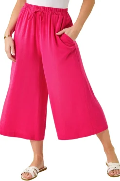 Trousers>Roman Pink Petite Elasticated Waist Linen Mix Culotte