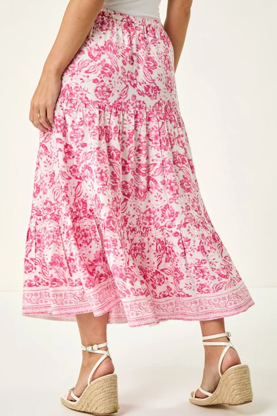 Skirts>Roman Pink Petite Floral Print Tie Midi Skirt