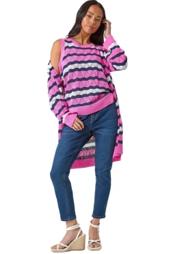 Tops>Roman Petite Stripe Knitted Vest Pink