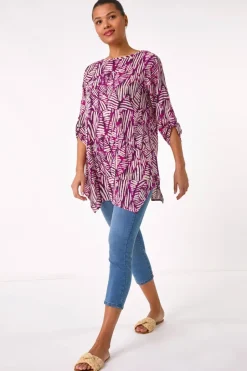 Tops>Roman Plum Longline Print Tunic Top
