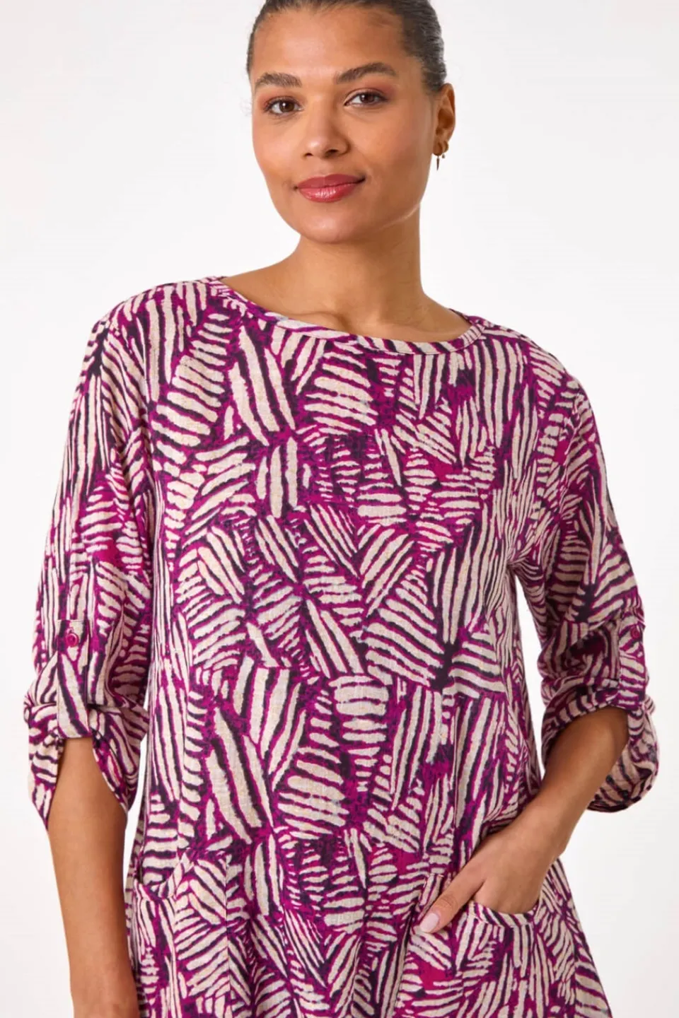 Tops>Roman Plum Longline Print Tunic Top
