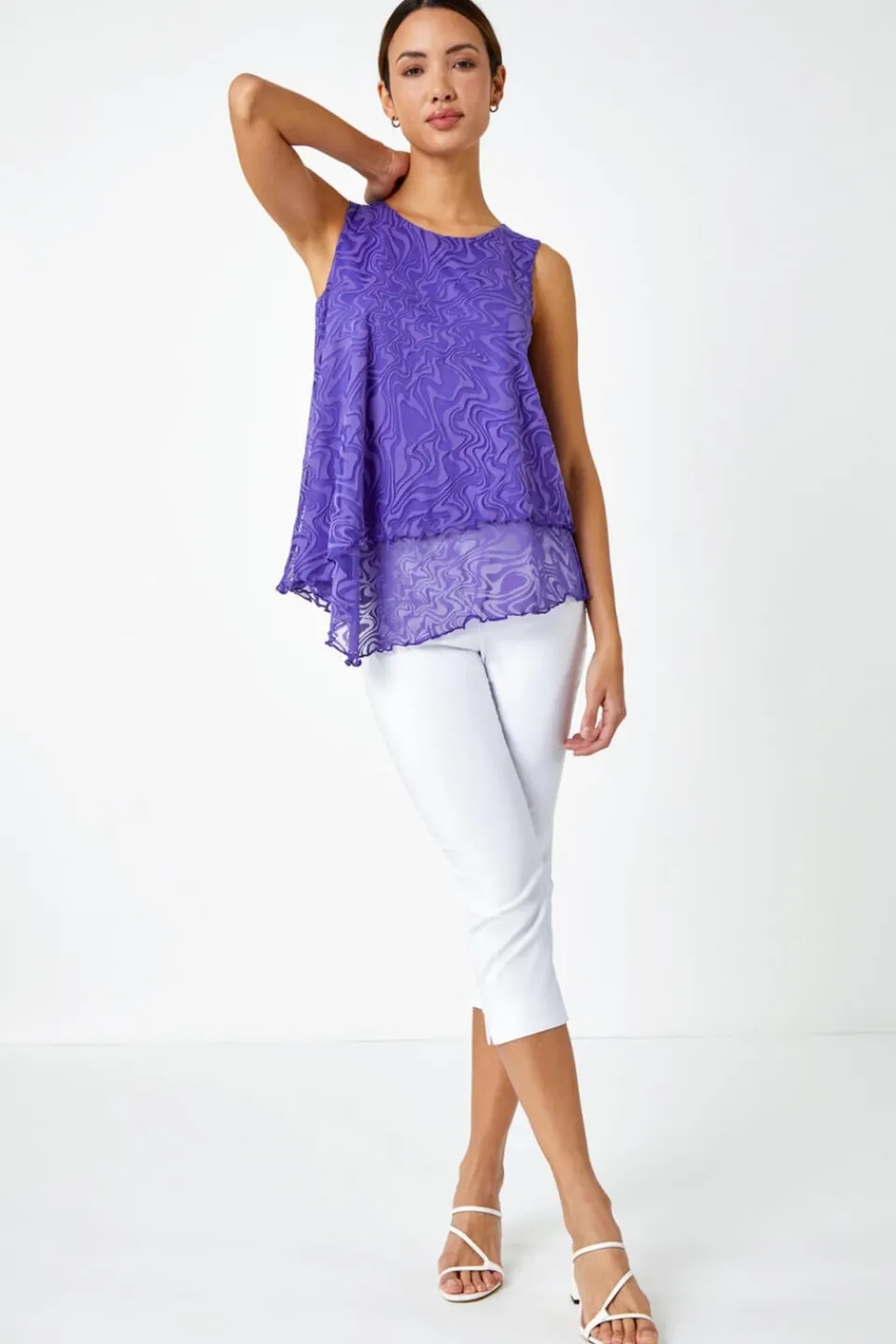 Tops>Roman Purple Burnout Swirl Print Asymmetric Top