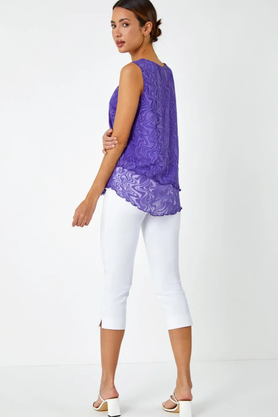 Tops>Roman Purple Burnout Swirl Print Asymmetric Top
