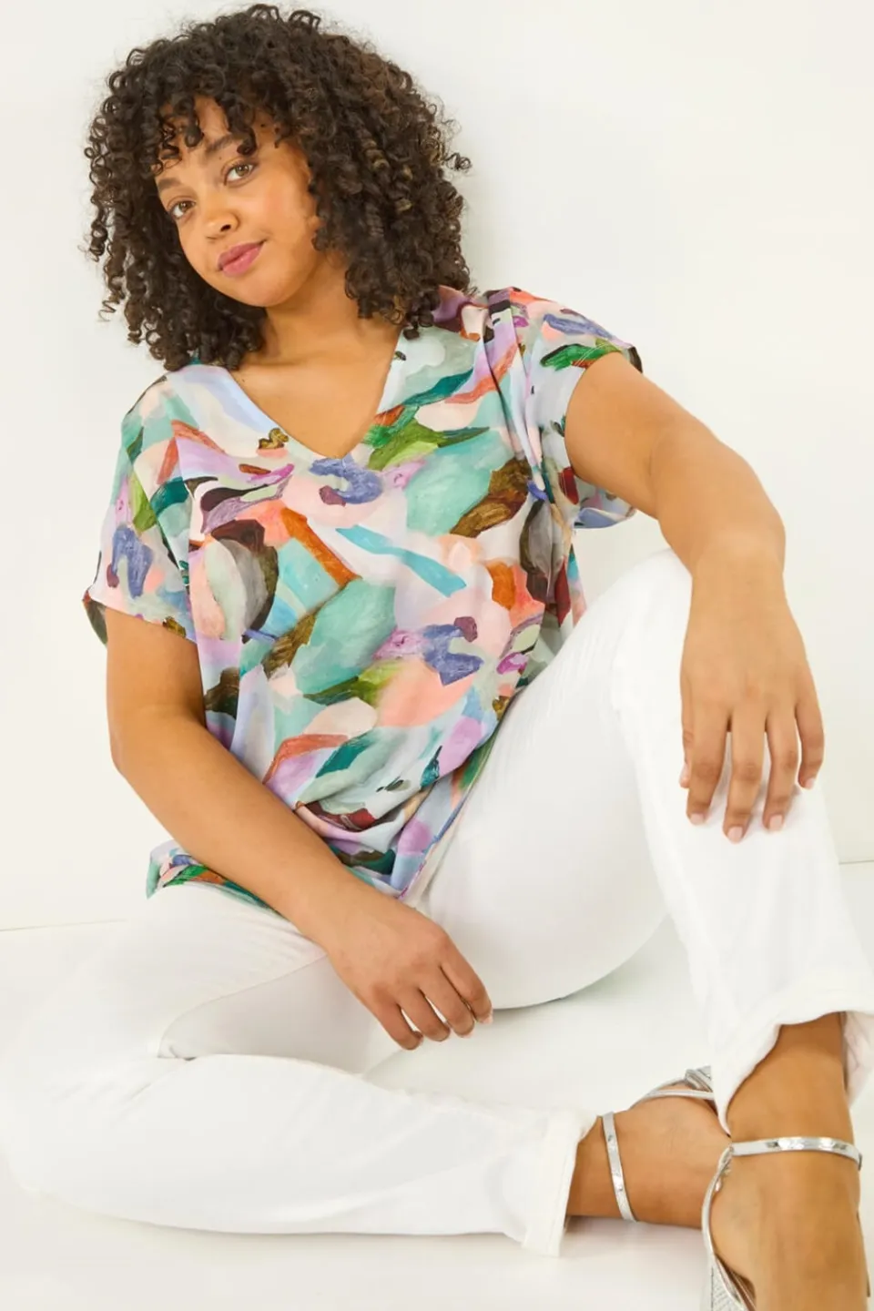 Tops>Roman Purple Curve Abstract Print Top