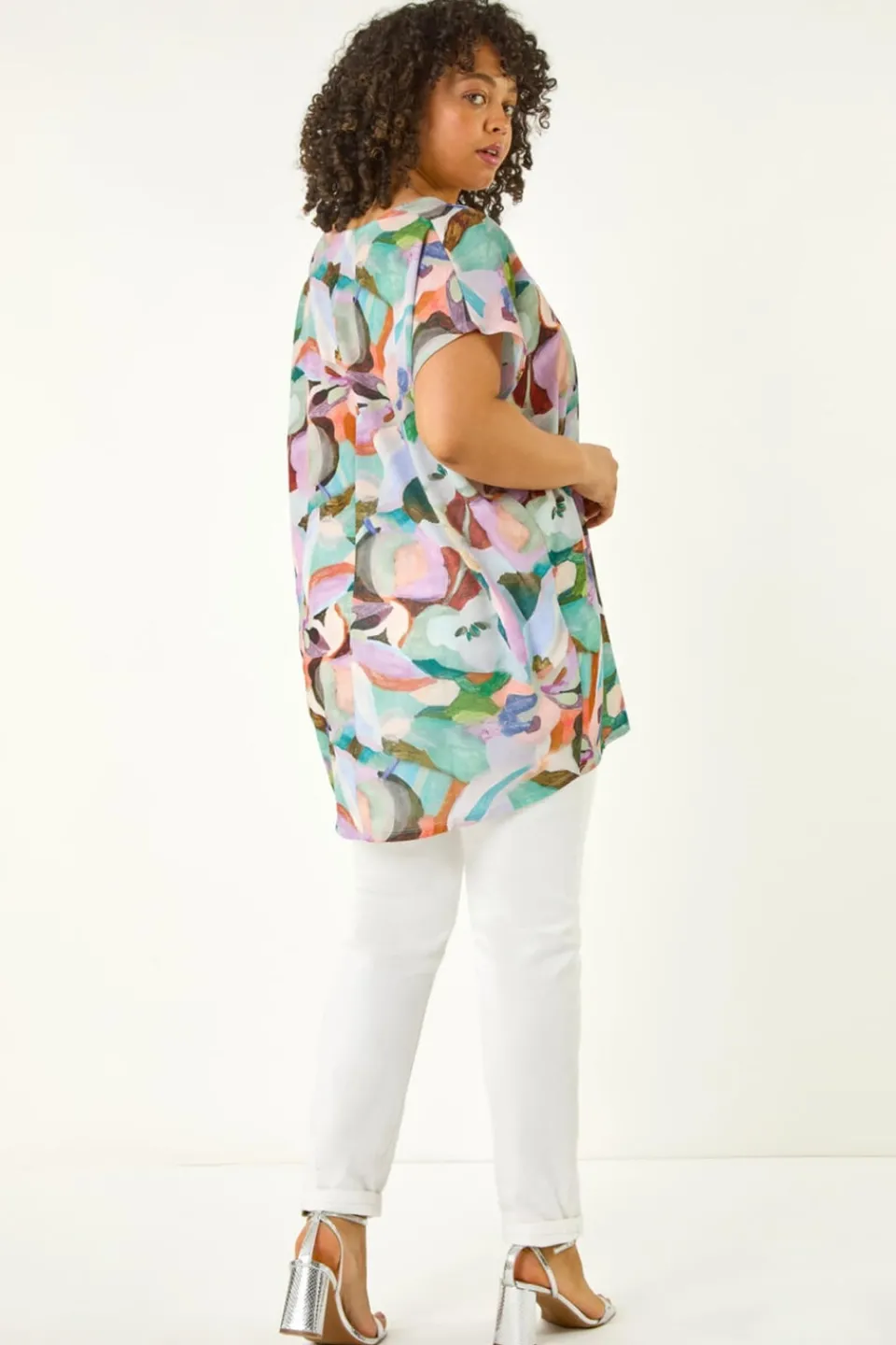 Tops>Roman Purple Curve Abstract Print Top