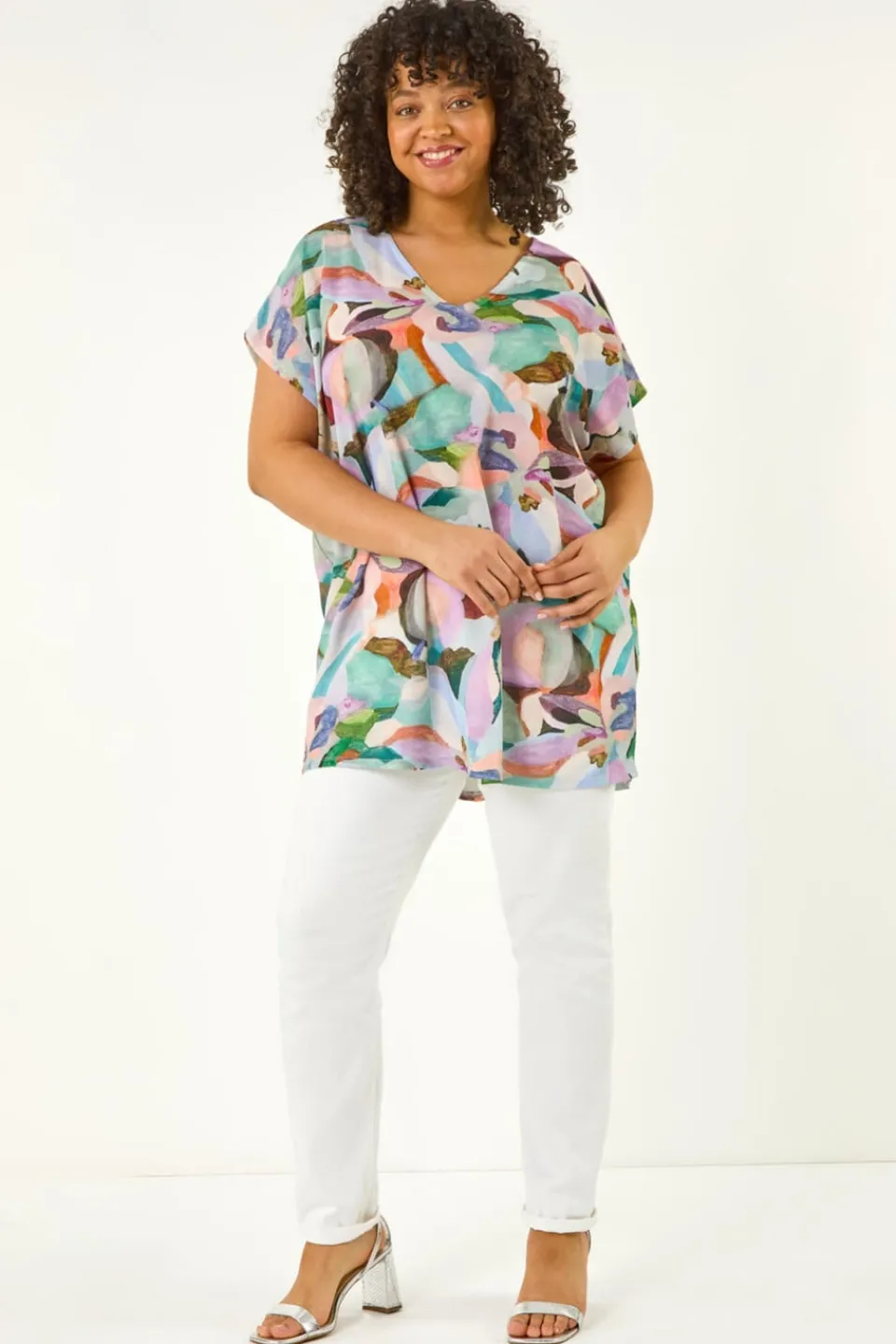 Tops>Roman Purple Curve Abstract Print Top