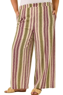 Trousers>Roman Purple Curve Zig Zag Crochet Wide Leg Trouser