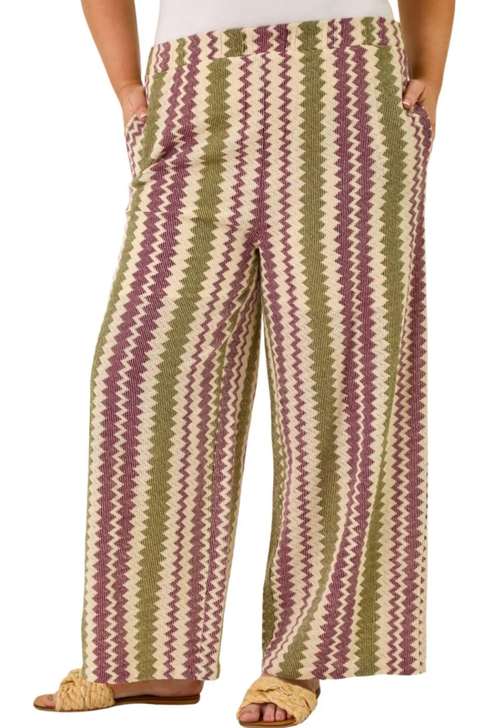 Trousers>Roman Purple Curve Zig Zag Crochet Wide Leg Trouser