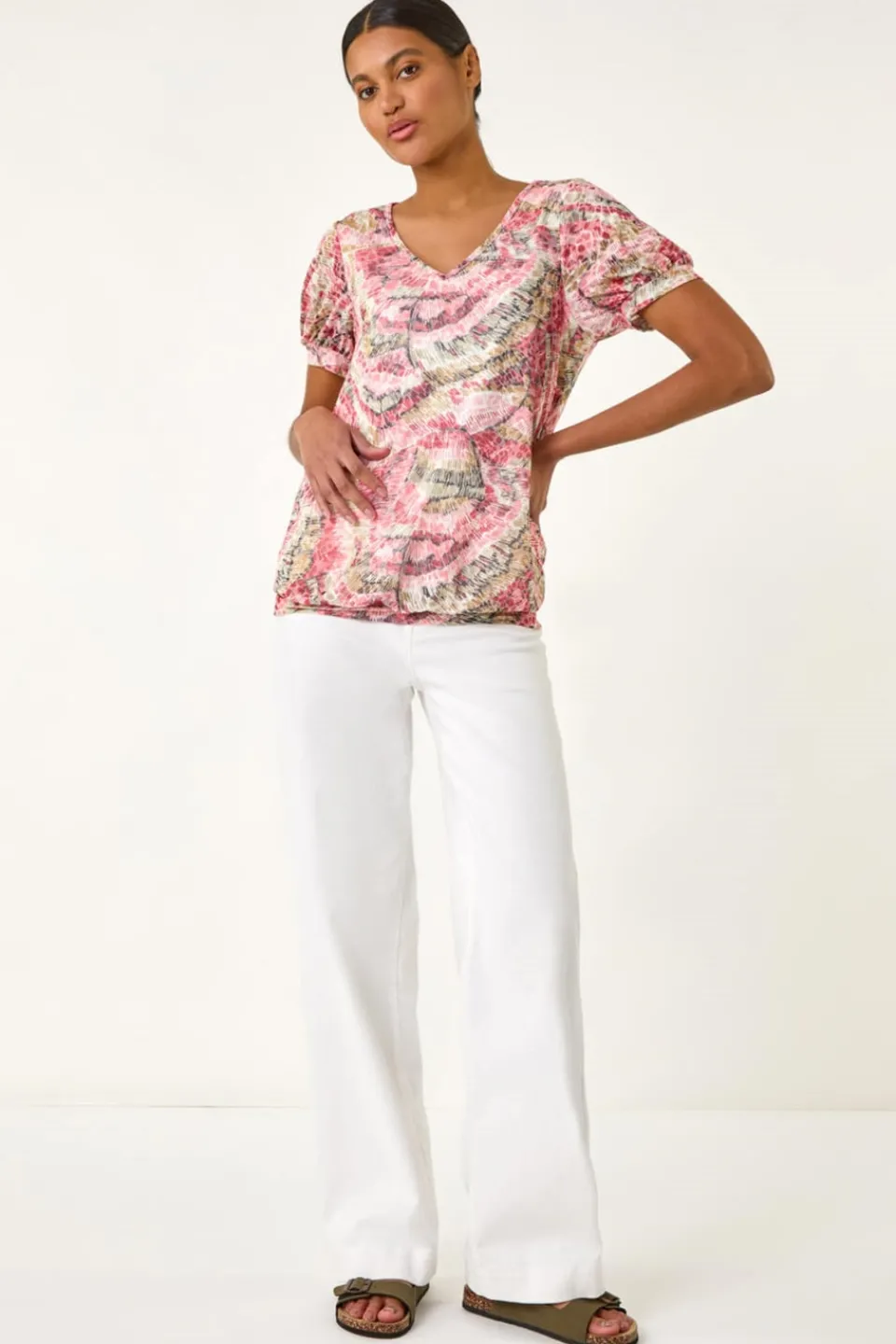 Tops>Roman Red Animal Print Burnout Blouson Top
