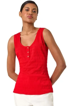 Tops>Roman Red Buttoned Stretch Vest Top