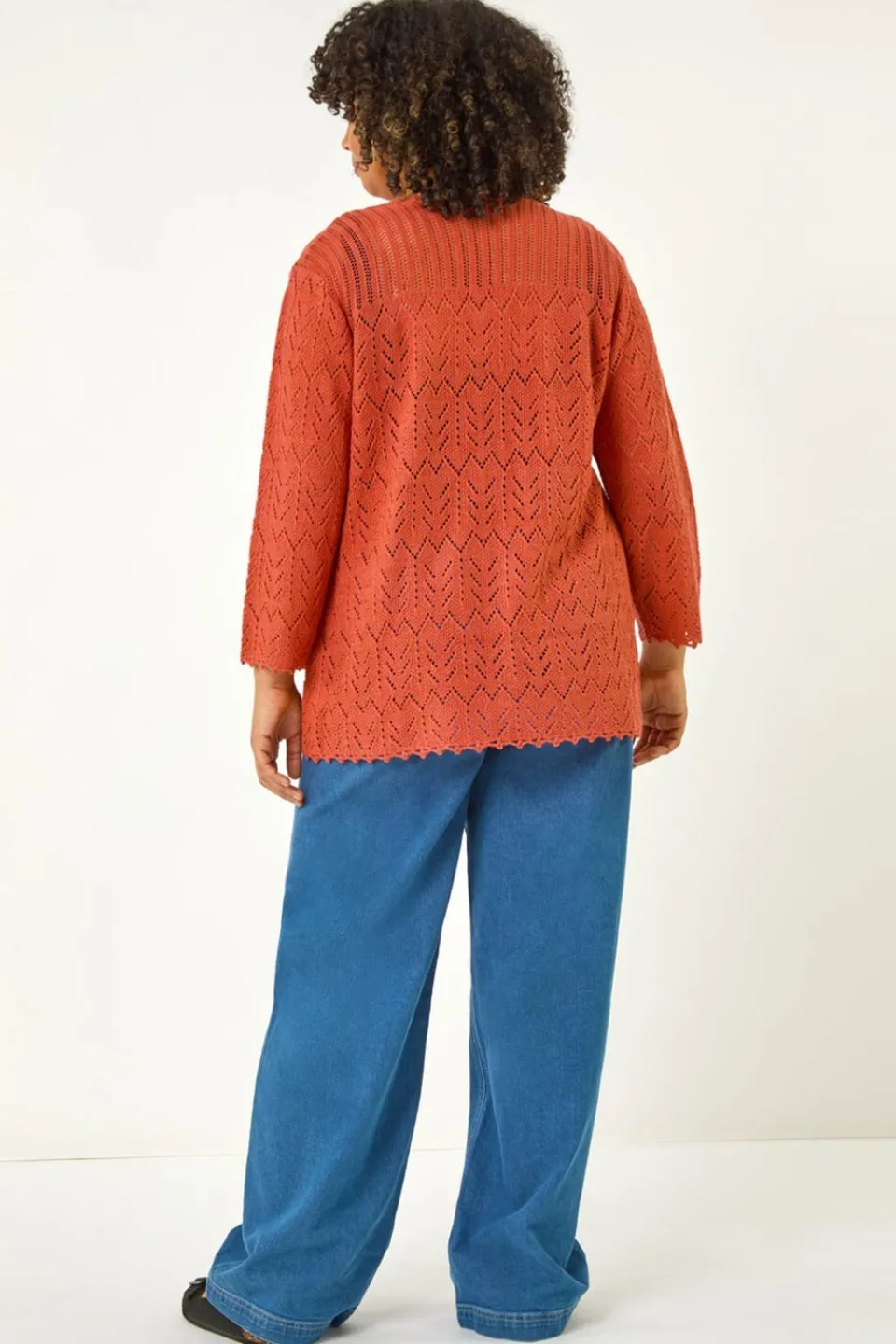 Tops>Roman Red Curve Crochet Tie Front Cardigan