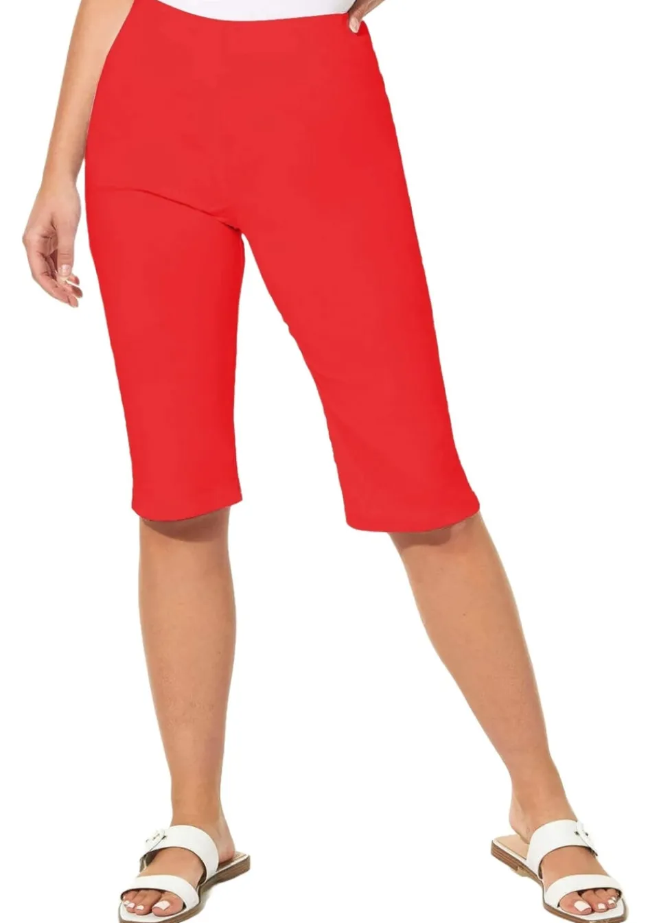Shorts>Roman Elastic Waist Knee Length Stretch Shorts Red