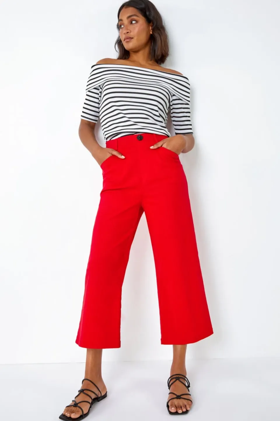 Trousers>Roman Red Elastic Waist Stretch Culotte