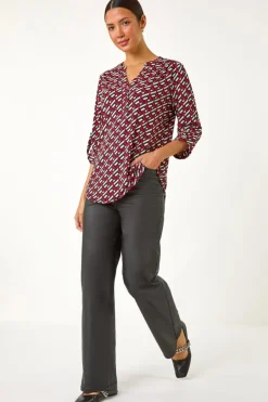 Tops>Roman Red Geometric Print Shirt