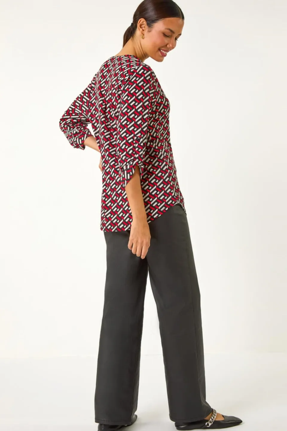 Tops>Roman Red Geometric Print Shirt