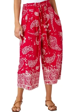 Trousers>Roman Paisley Print Wide Leg Cropped Trousers Red
