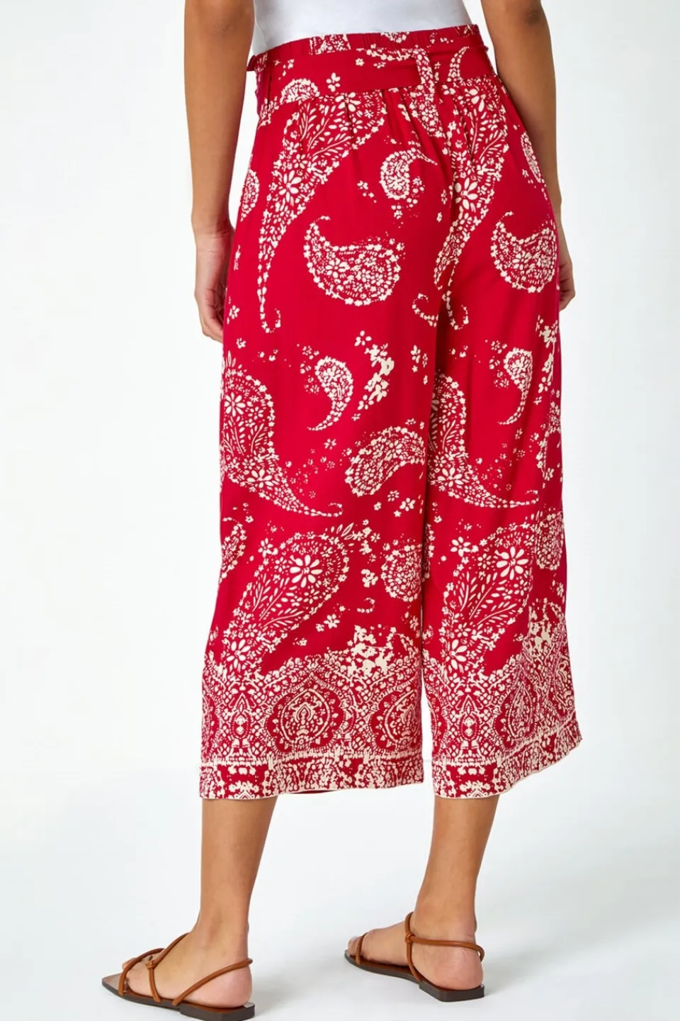 Trousers>Roman Paisley Print Wide Leg Cropped Trousers Red
