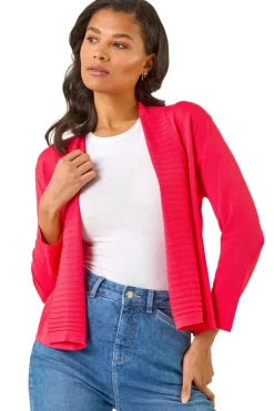 Coats & Jackets>Roman Red Ribbed Detail Shrug