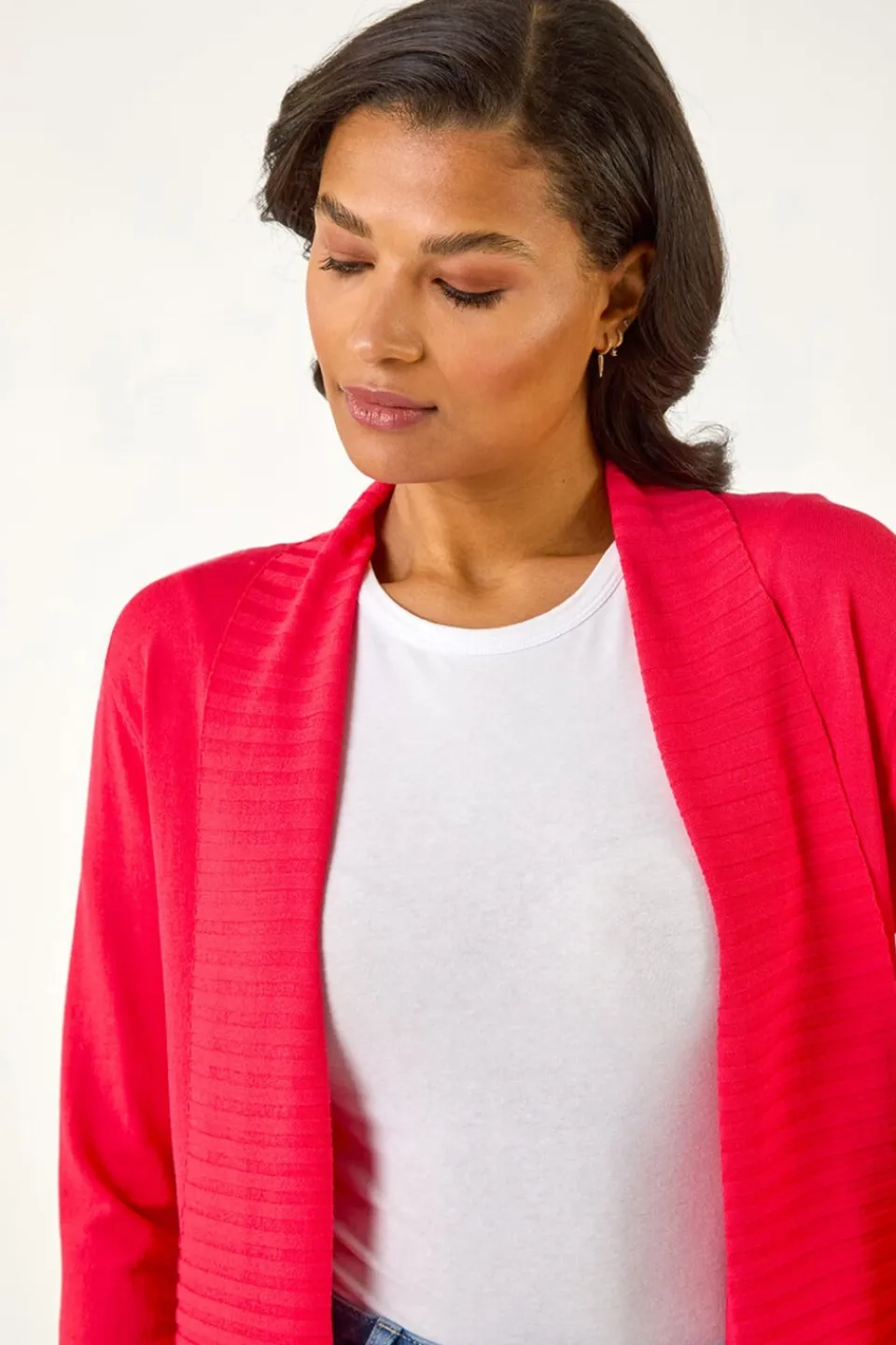 Coats & Jackets>Roman Red Ribbed Detail Shrug