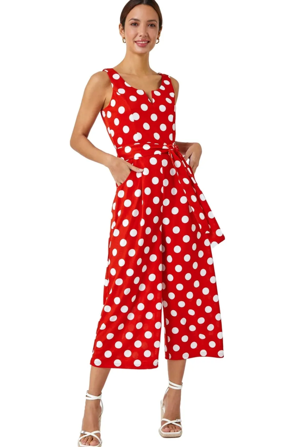 Jumpsuits & Playsuits>Roman Red Spot Print Belted Jumpsuit