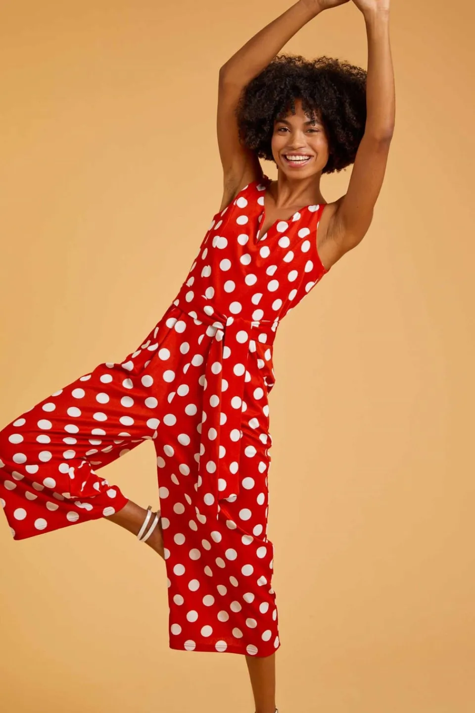 Jumpsuits & Playsuits>Roman Red Spot Print Belted Jumpsuit