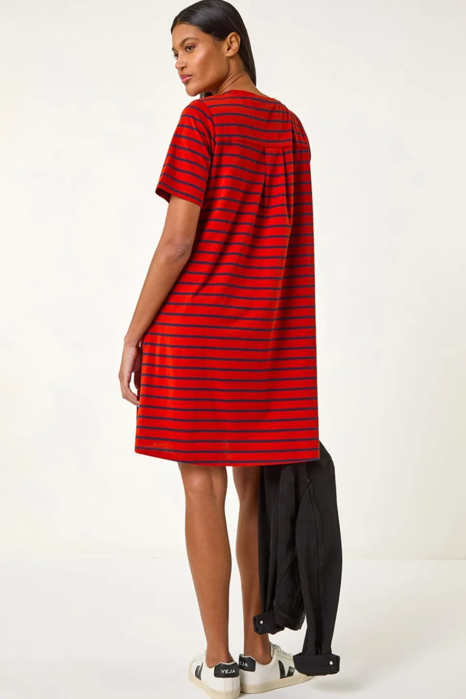 Dresses>Roman Red Stripe Print Jersey T Shirt Dress