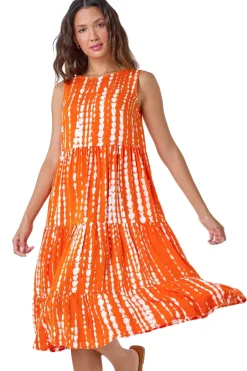 Dresses>Roman Tie Dye Print Sleeveless Smock Dress Red