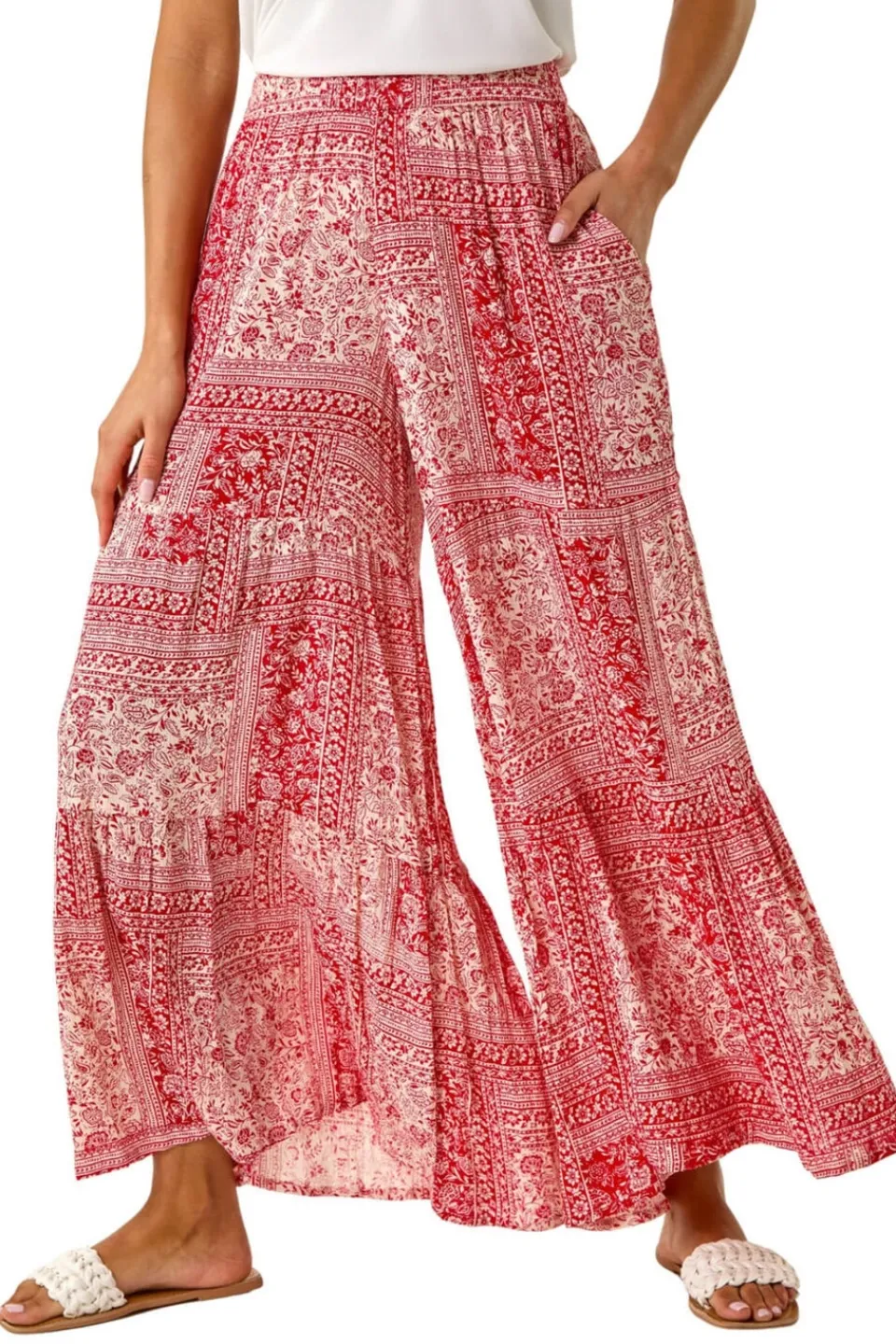 Trousers>Roman Red Tile Tiered Palazzo Trouser
