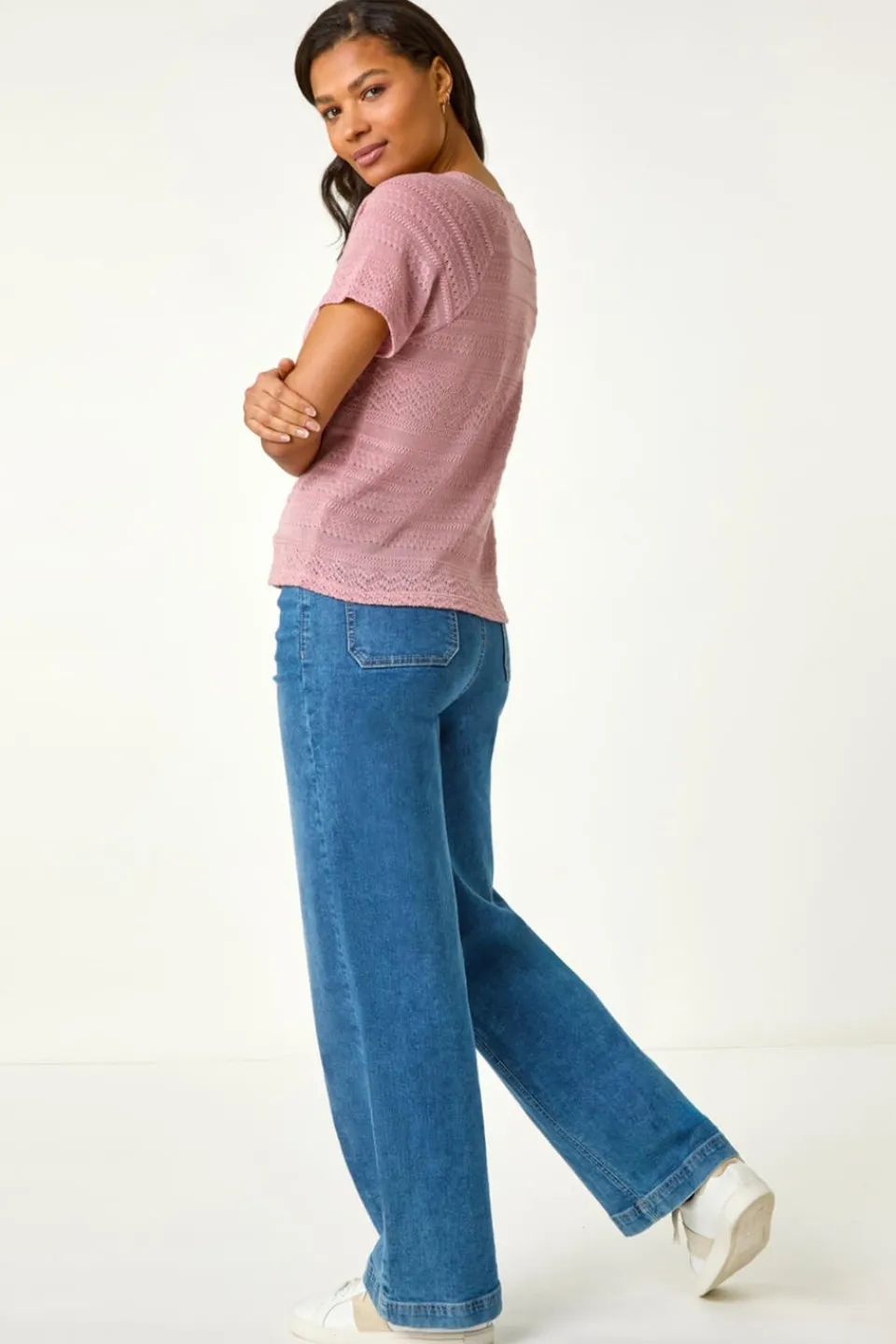 Tops>Roman Rose Crochet Knit Top