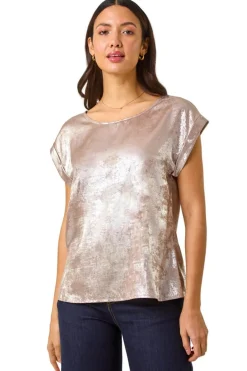 Tops>Roman Rose Metallic Print Shell Top