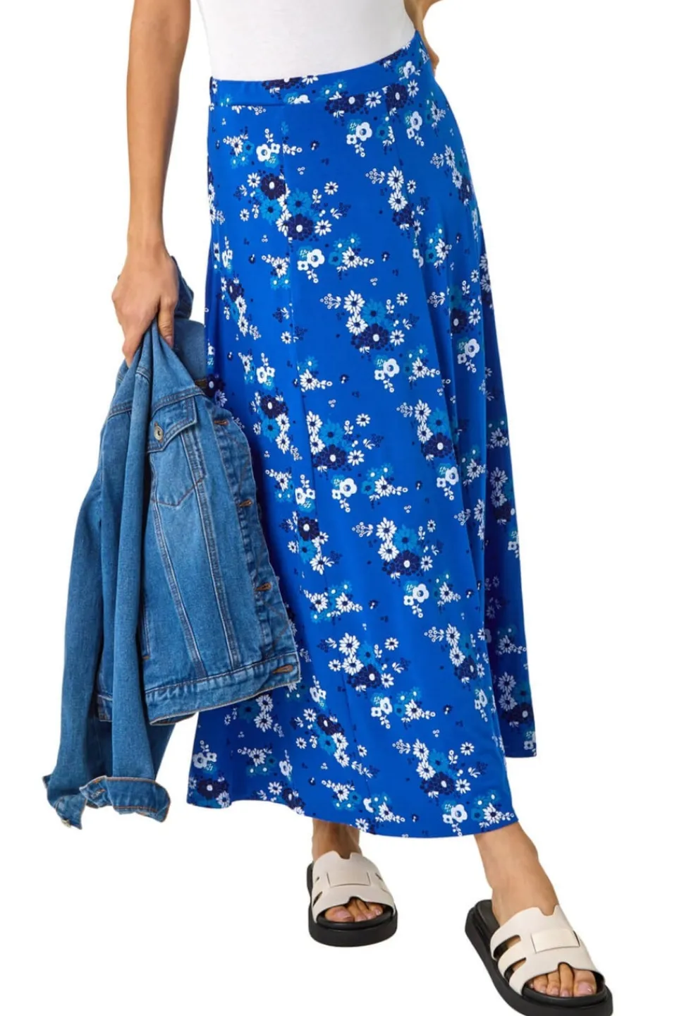 Skirts>Roman Royal Blue Diagonal Ditsy Floral Print Skirt