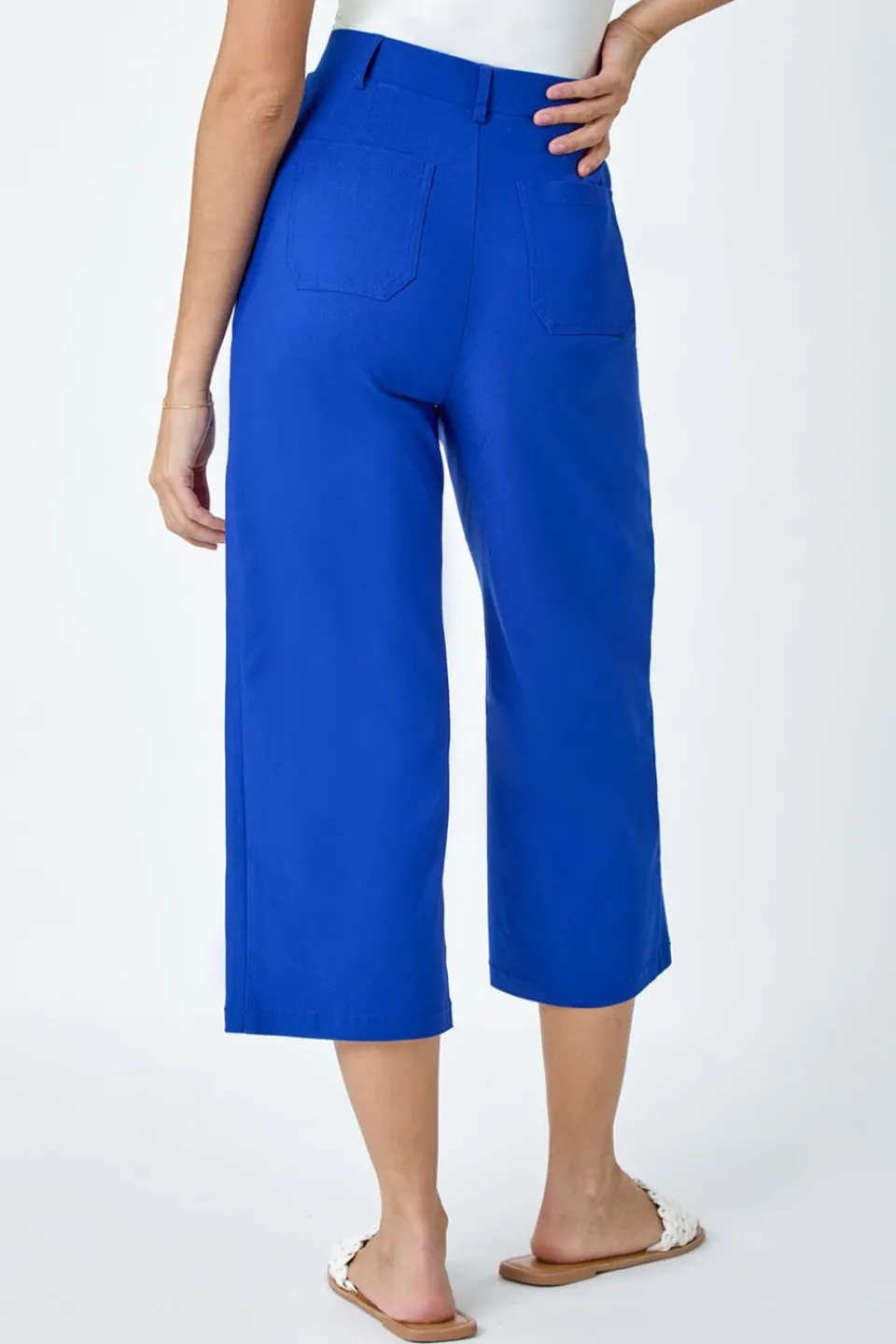 Trousers>Roman Royal Blue Elastic Waist Stretch Cropped Culotte