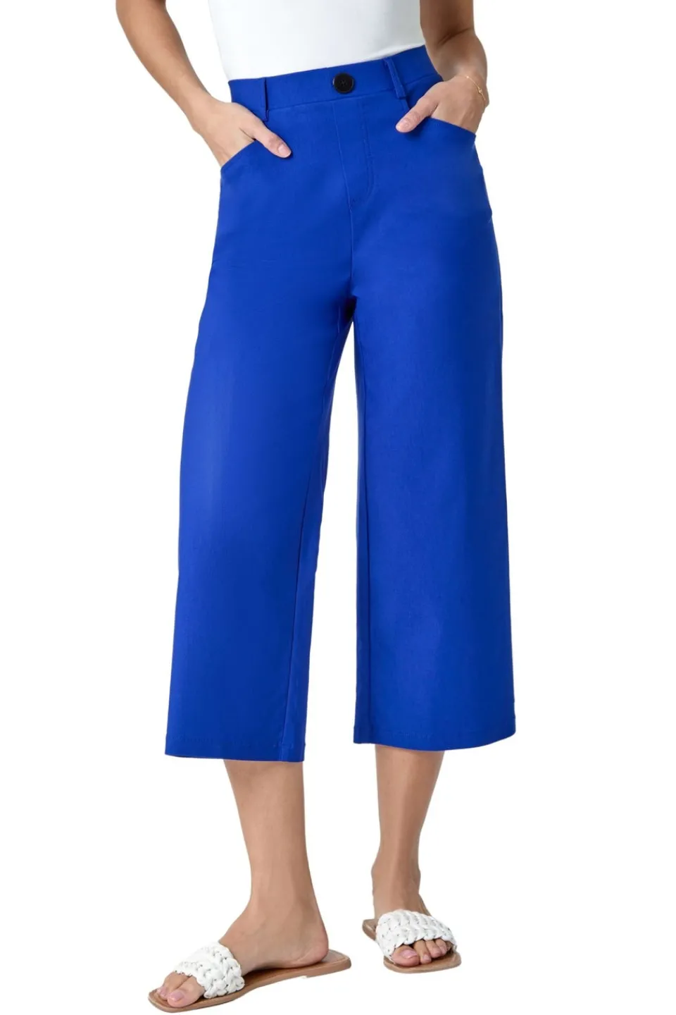 Trousers>Roman Royal Blue Elastic Waist Stretch Cropped Culotte