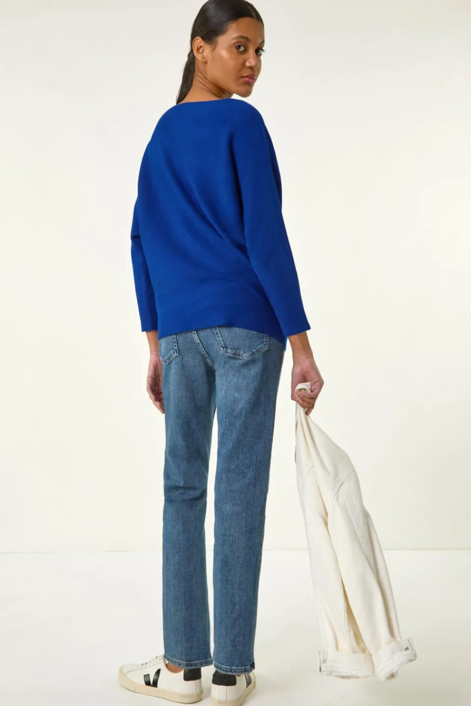 Tops>Roman Royal Blue Floral Embroidery Knit Jumper