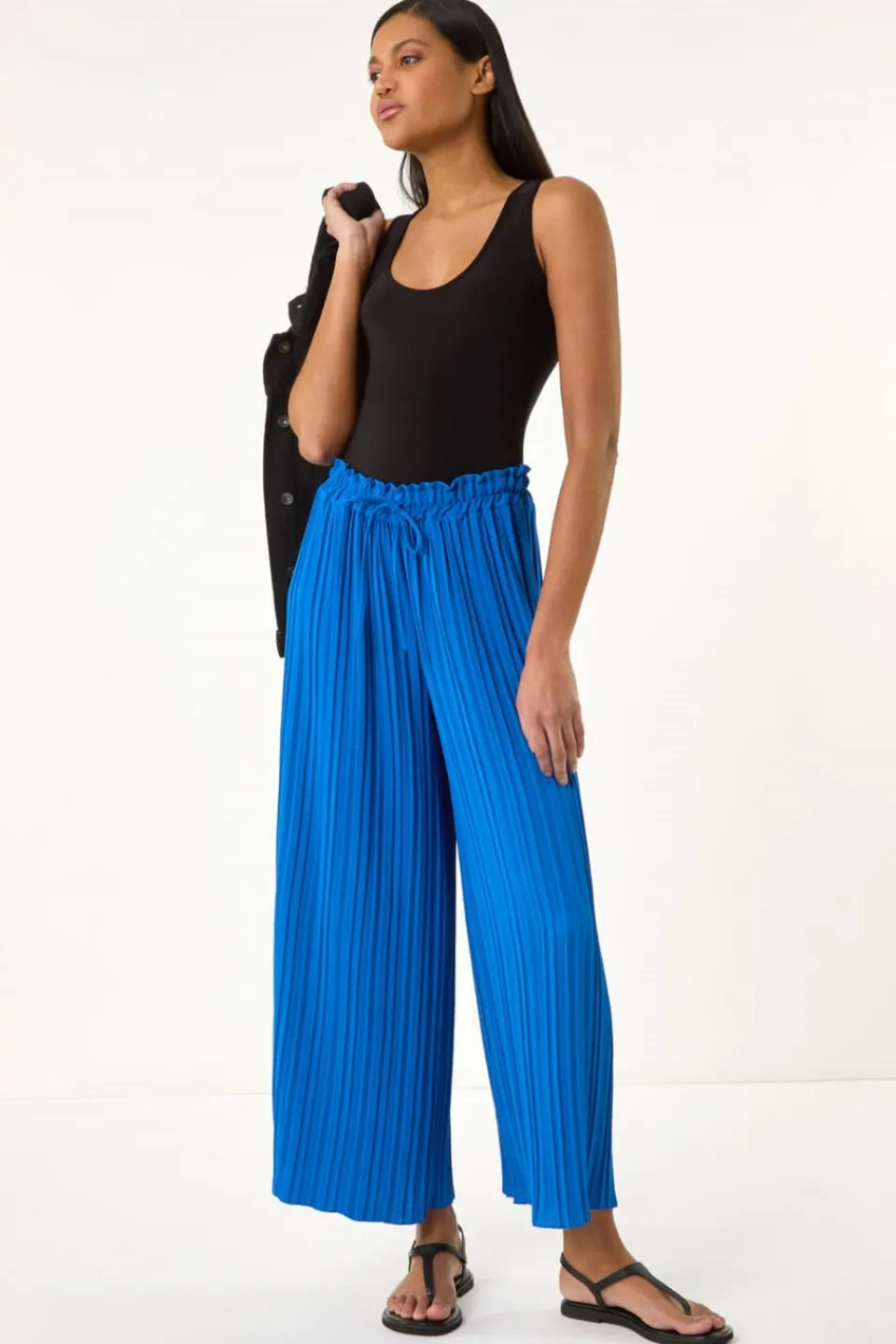 Trousers>Roman Royal Blue Pleated Wide Leg Culottes